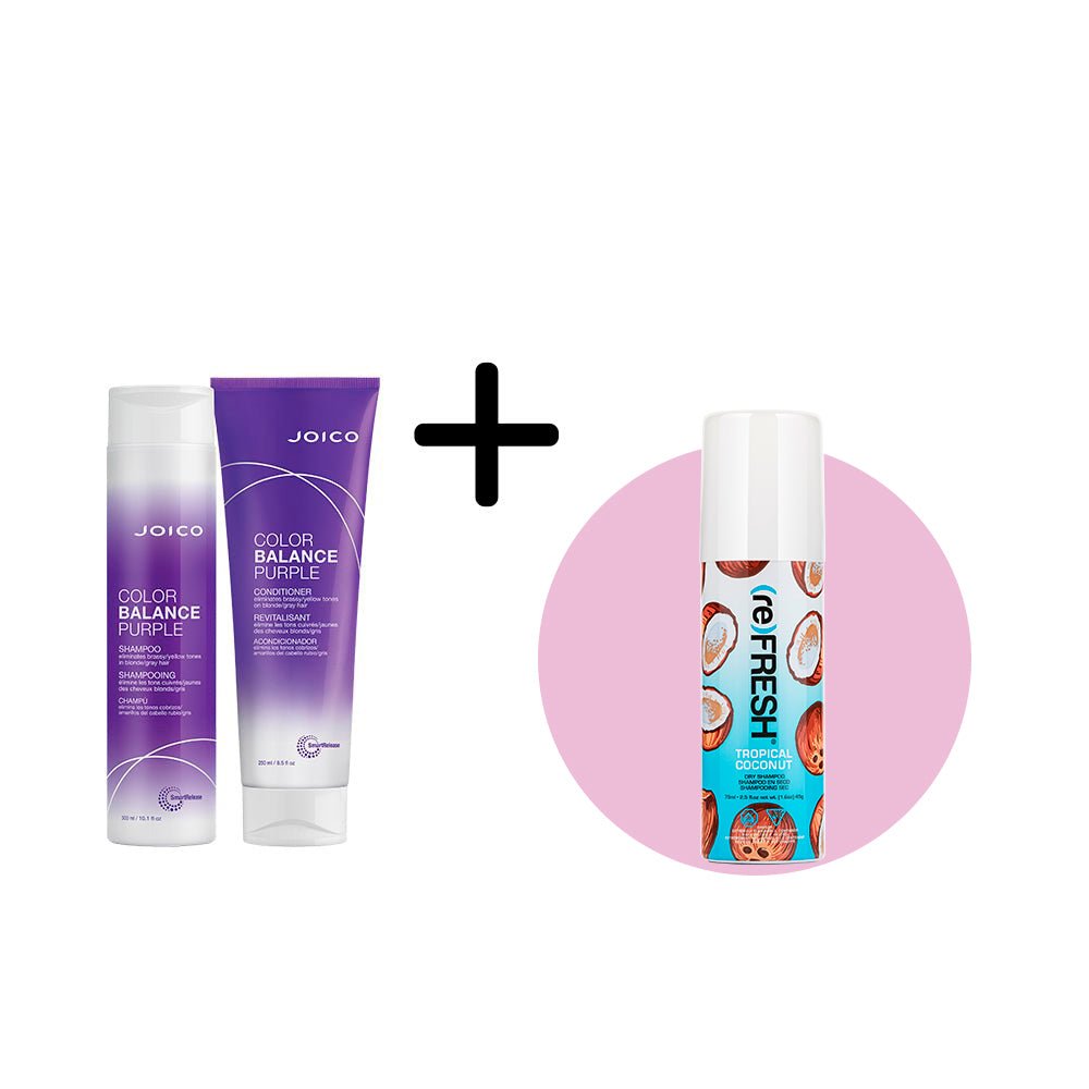 Pack joico color balance purple shampoo 300 ML + acondicionador 250 ML Gratis 1 shampoo en seco Refresh 75 ml - Kosmetica